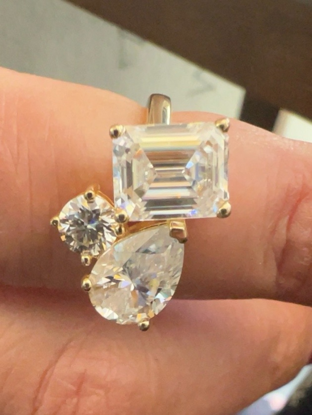 NEW 5ctw Moissanite Cluster Ring- 18k Gold Plated .925 Silver-Size 5